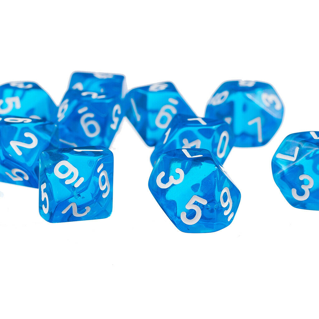 20pcs 10 Sided Dice D10 Clear Polyhedral Dice for D&D RPG MTG Blue&