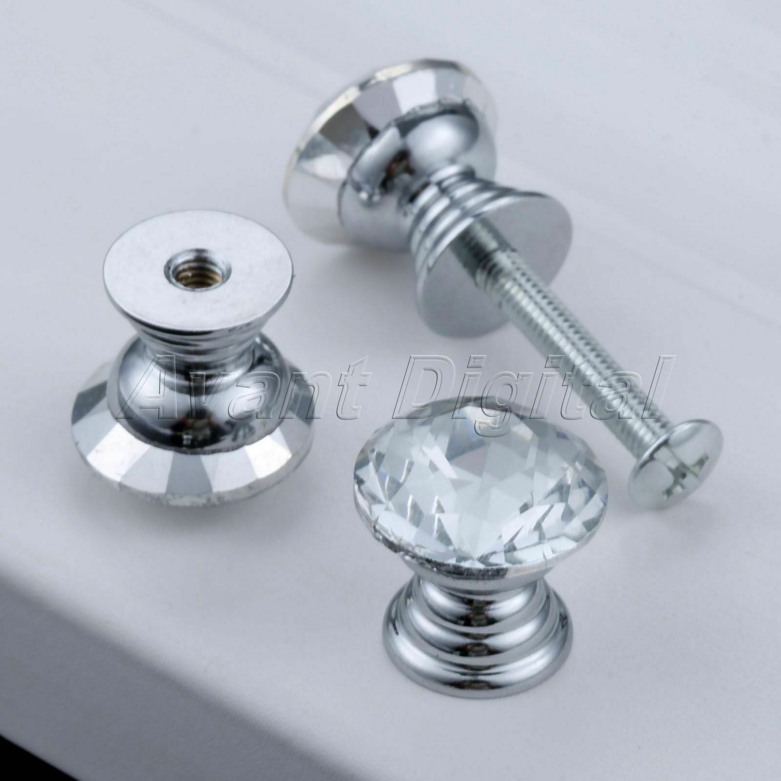 5Pcs Round Cabinets Closet Cupboard Drawer Crystal Glass Handles Door Pull Knobs