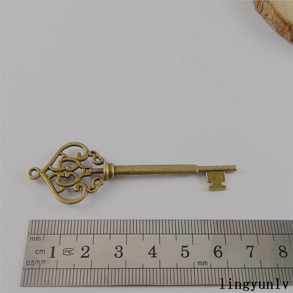 69x21mm Bronze Alloy Key Shaped Hollowed Flower Head Pendant Findings 10 pcs