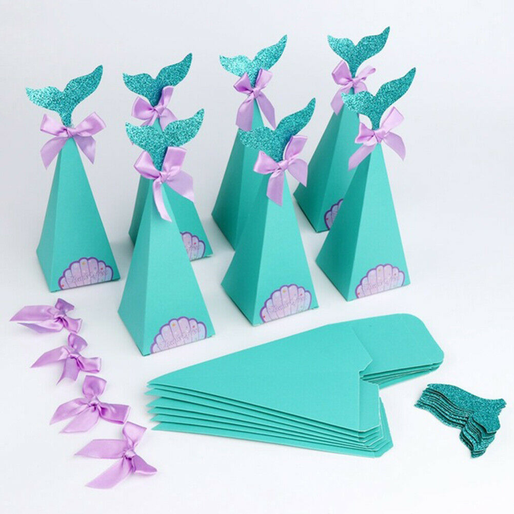 10x Mermaid Gift Boxes Sweet Paper Candy Box Mermaid Birthday Party Decor.l8