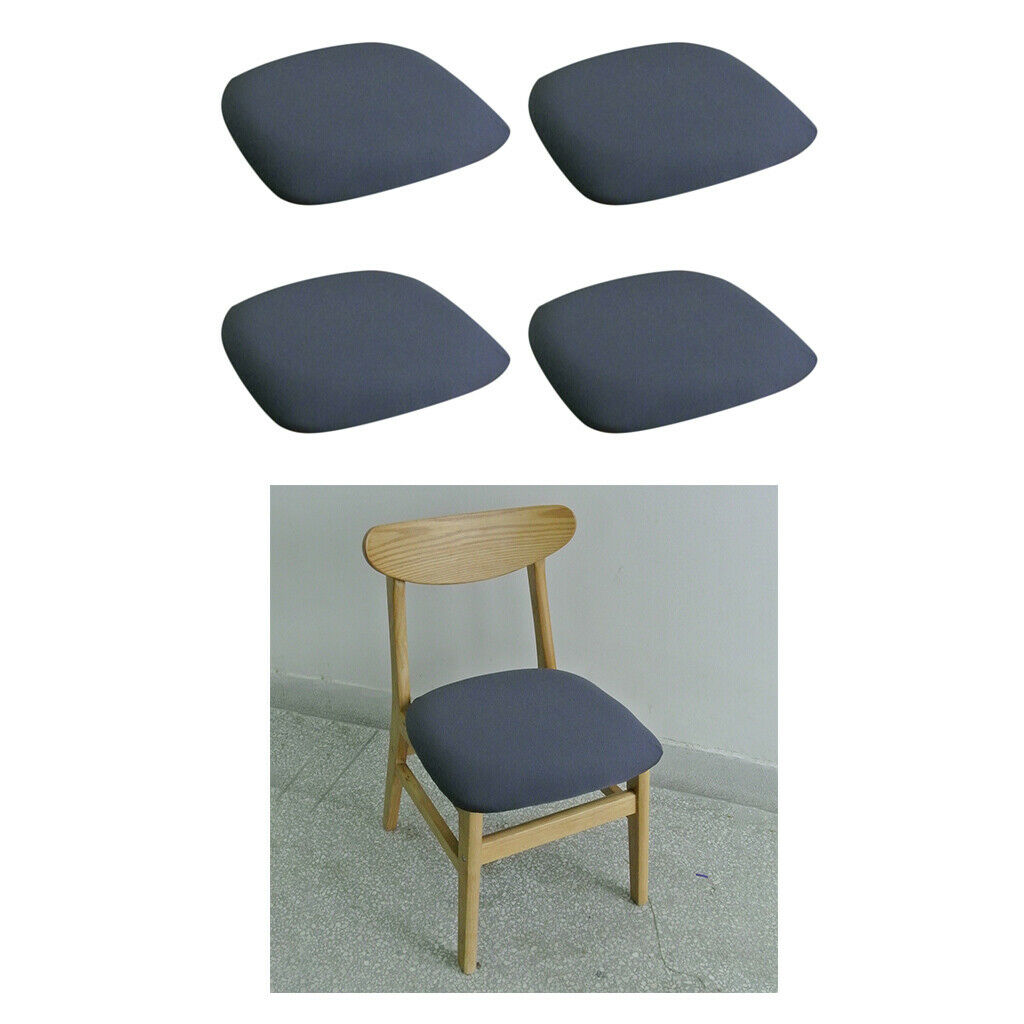 4pcs Stretch Kitchen Dining Room Chair Seat Cover Invisible Buckles Grey