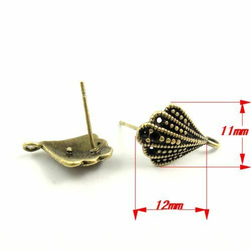 Antiqued Bronze Color Brass Metal Umbrella Shaped Earring Stud Findings 10 pcs