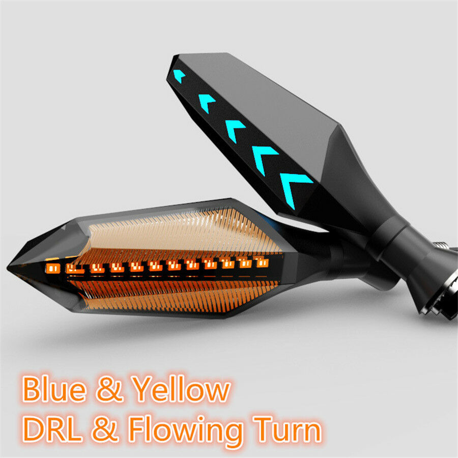 2IN1 Motorcycle Back Arrow Yellow Warning Turn Signal+Blue Daytime Running Light