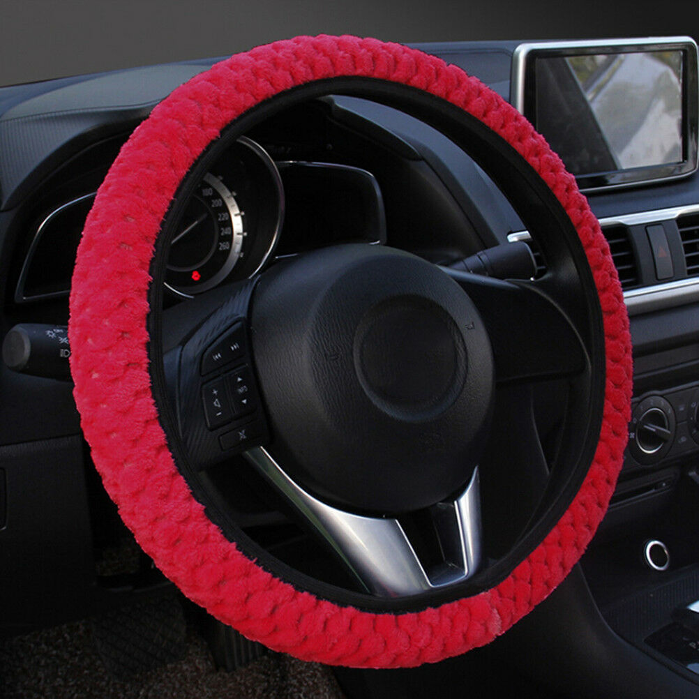 1PC Winter red soft warm plush velvet car steering wheel cover auto car de.l8