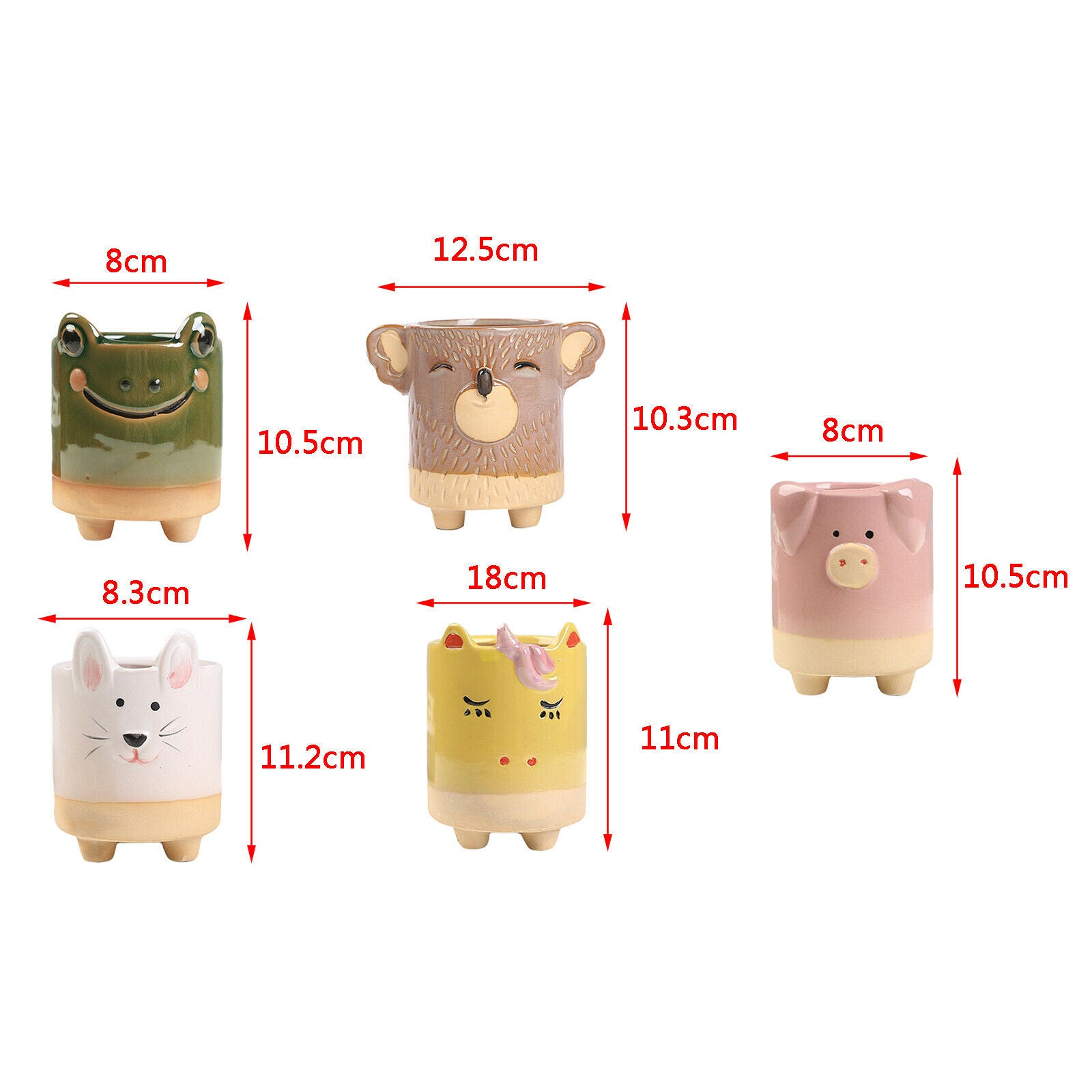 Flower Pot Animal Shaped Planters Pots 5pcs Koala Frog Desktop Decoration