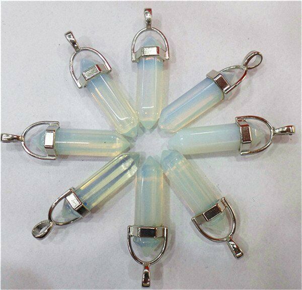 25Pcs 42x9mm Wholesale White Opal Point Chakra Healing Six Angle Pendant HH8001