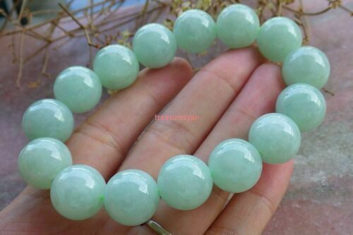 Certified Green Burma A JADE Jadeite Bead Lotus Flower Bangle Bracelet 13mm