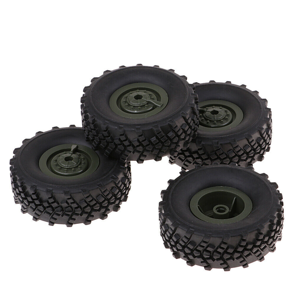 Pack of 4 Rubber Tires with  Green Wheels for Trucks