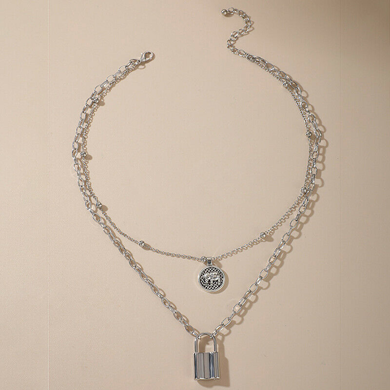 Fashion Multi-Layer Necklace With Elephant/Lock Hanger Chain Punk Choker .l8