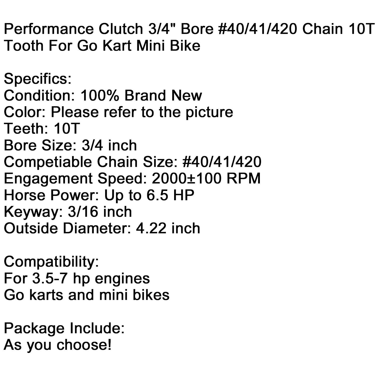 Performance Clutch 3/4" Bore /420 Chain 10T Tooth For Go Kart Mini Bike BK CA