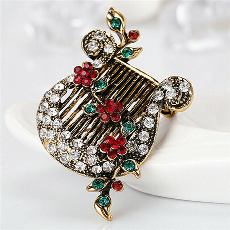 Christmas`Crystal Enamel Brooch Pin Harp Lute Collar Rhinestone Brooches`.l8