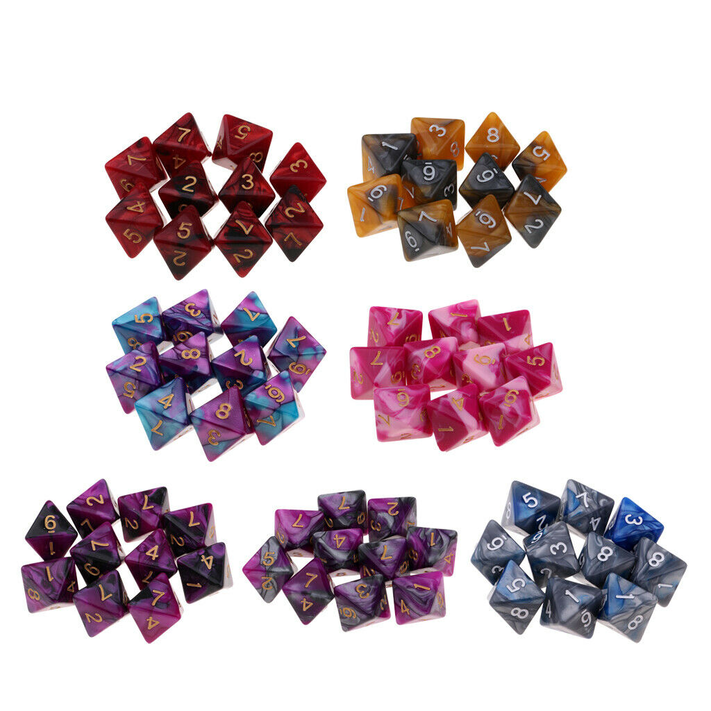 10pcs Multi-sided Dice Polyhedron Dice D8 for D&D TRPG Table Game Black+Red