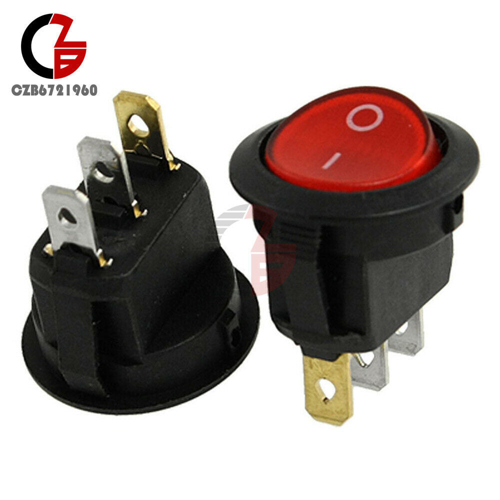 5PCS 3 Pin Mini Red Round SPDT ON/OFF Rocker Switch Snap-in 6A 250V 10A 125V