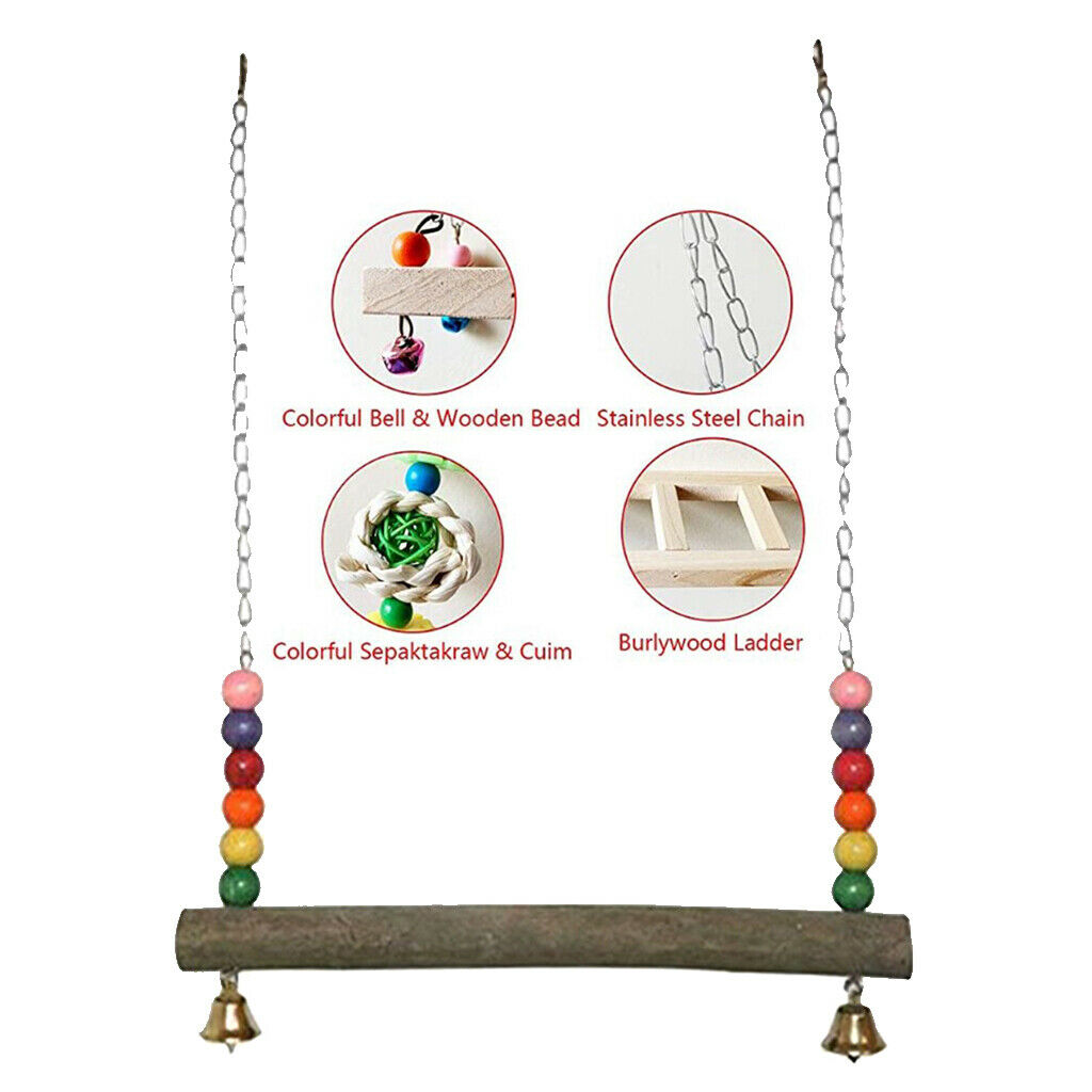 Chicken Swing Birds Parrots Wooden Stand Perch Cage Hanging Exercise Play Toys