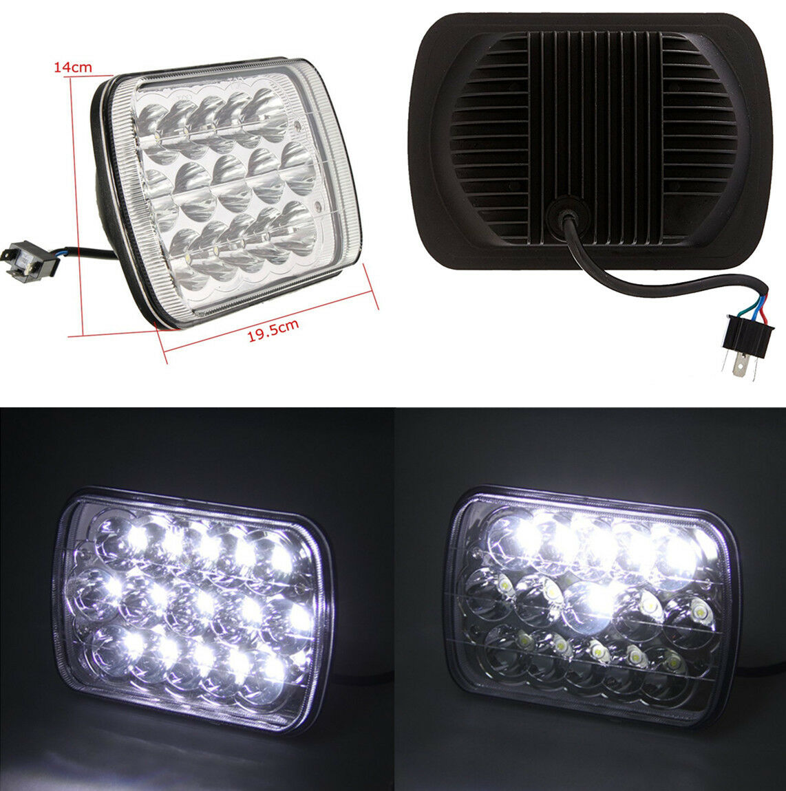 Auto Car 15 LEDs Bulb Light H4 Sealed High/Low Beam Headlamp Headlight Aluminum