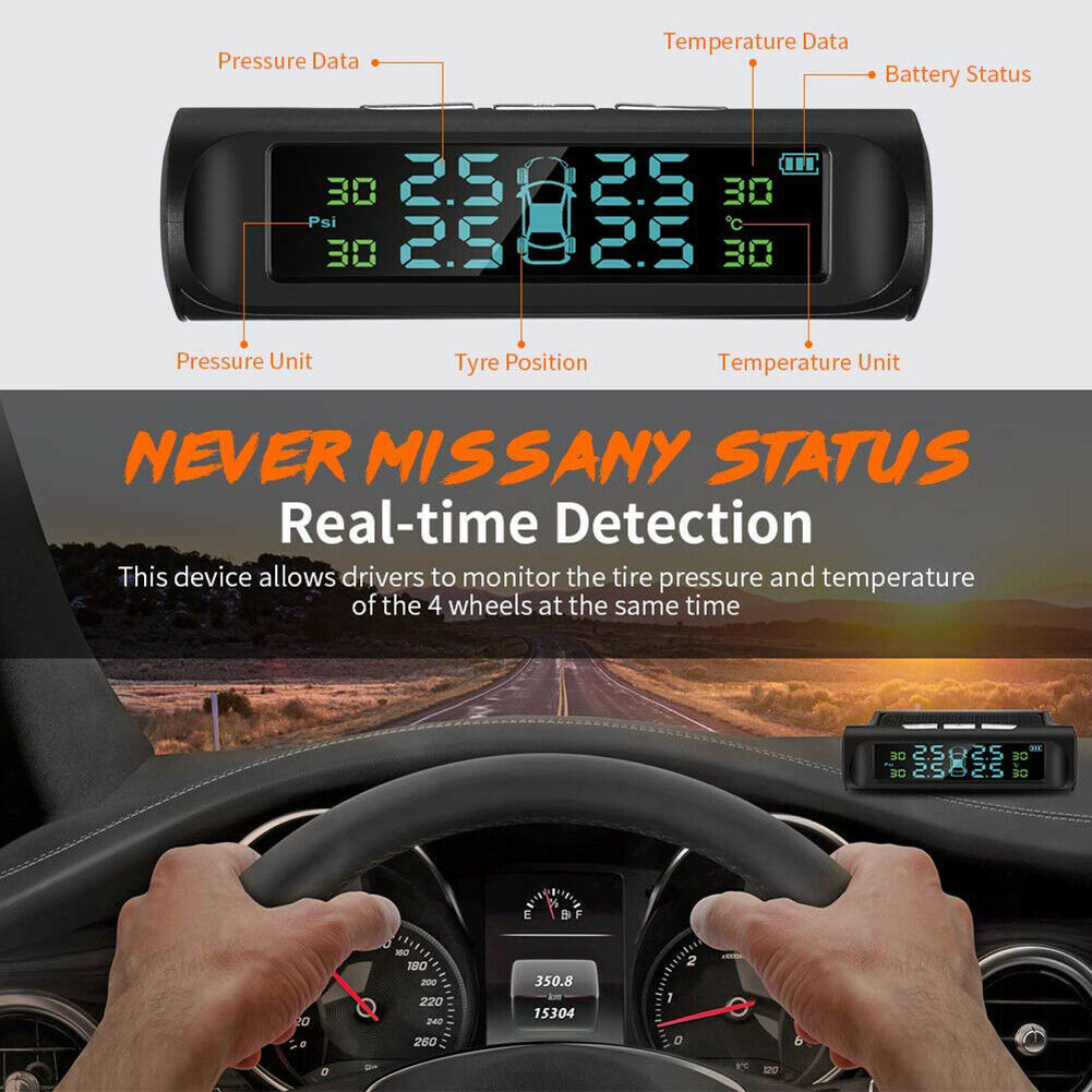 AN001 Solar Car TPMS LCD Tire Pressure Monitoring System w/ 4 External Sensors