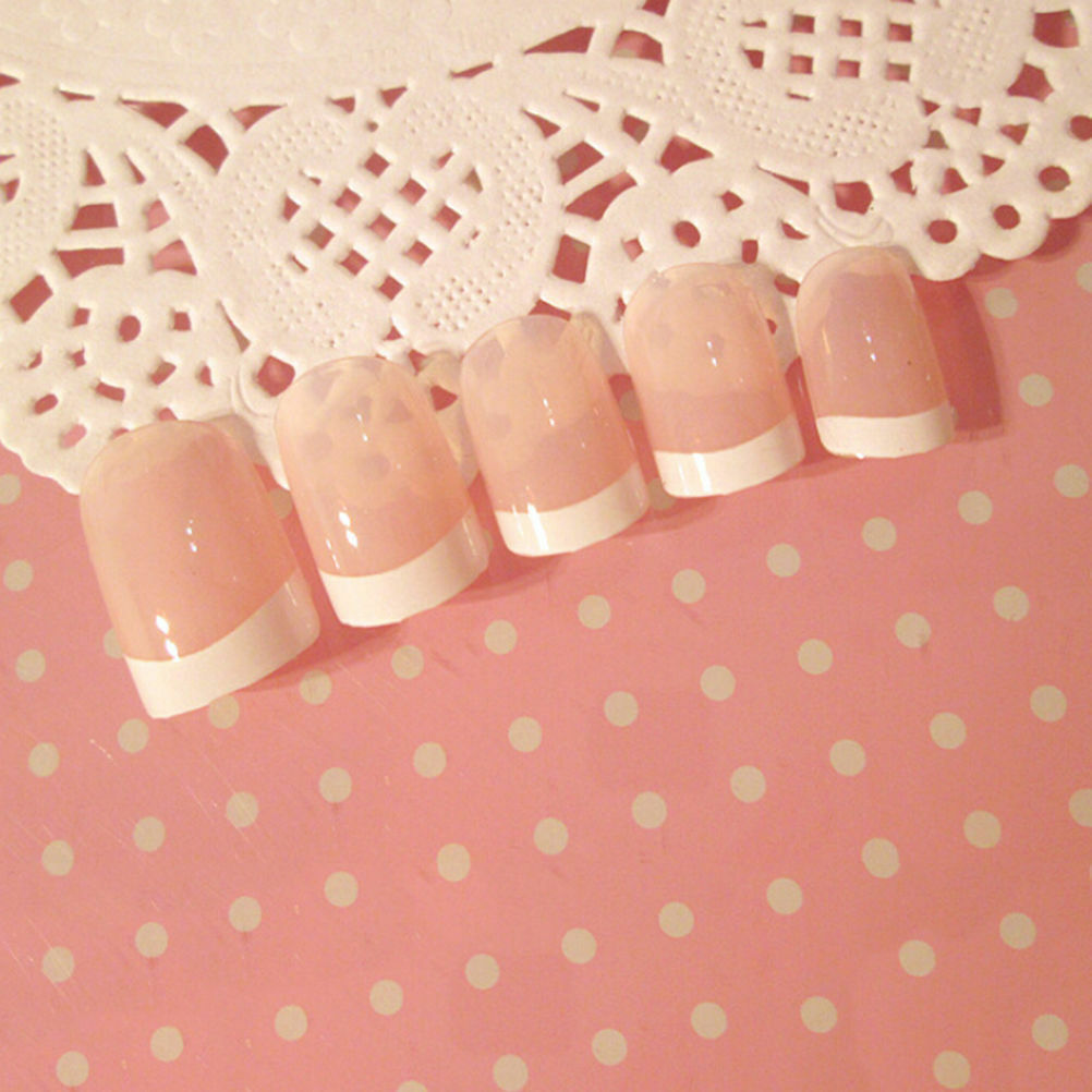 24x Women's French Style DIY Manicure Art Tips False Nails with Glue .l8