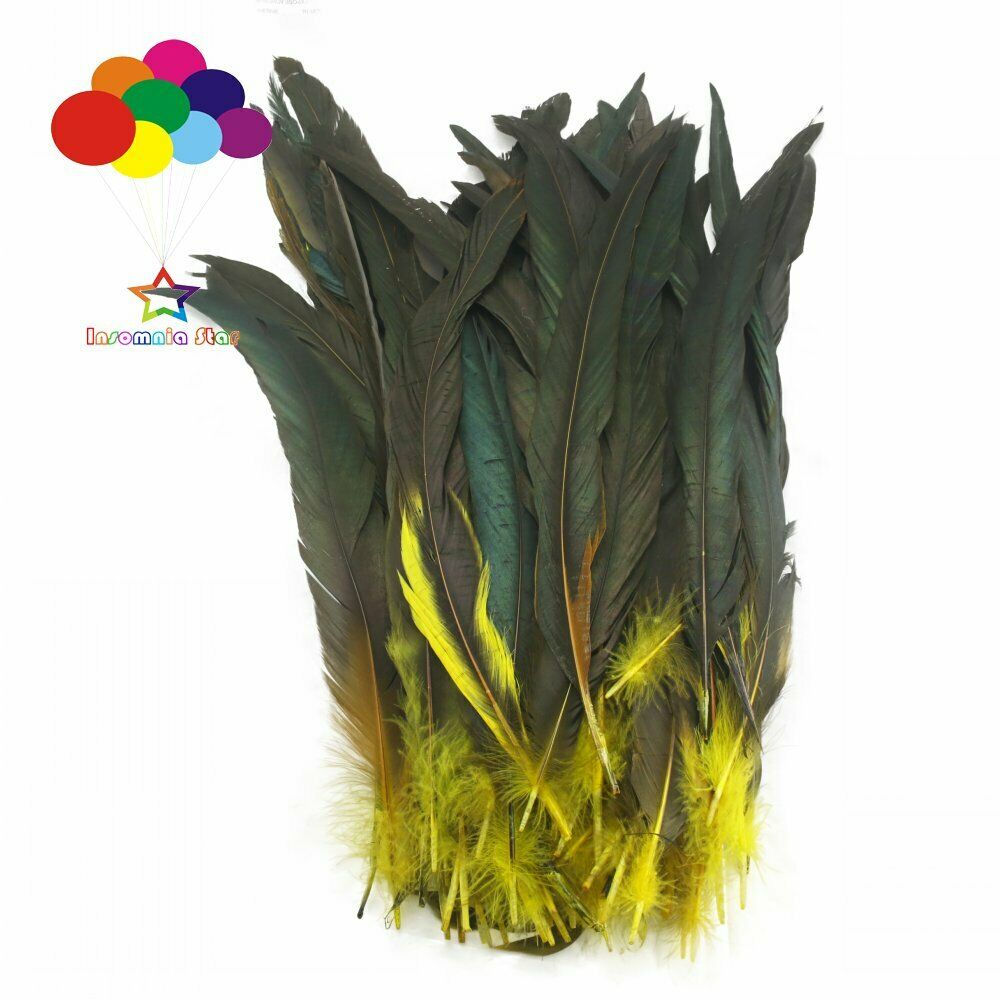 Yellow dyeing 100Pcs 12-14Inch/30-35cm Cock Chicken Tail natural Feathers Crafts
