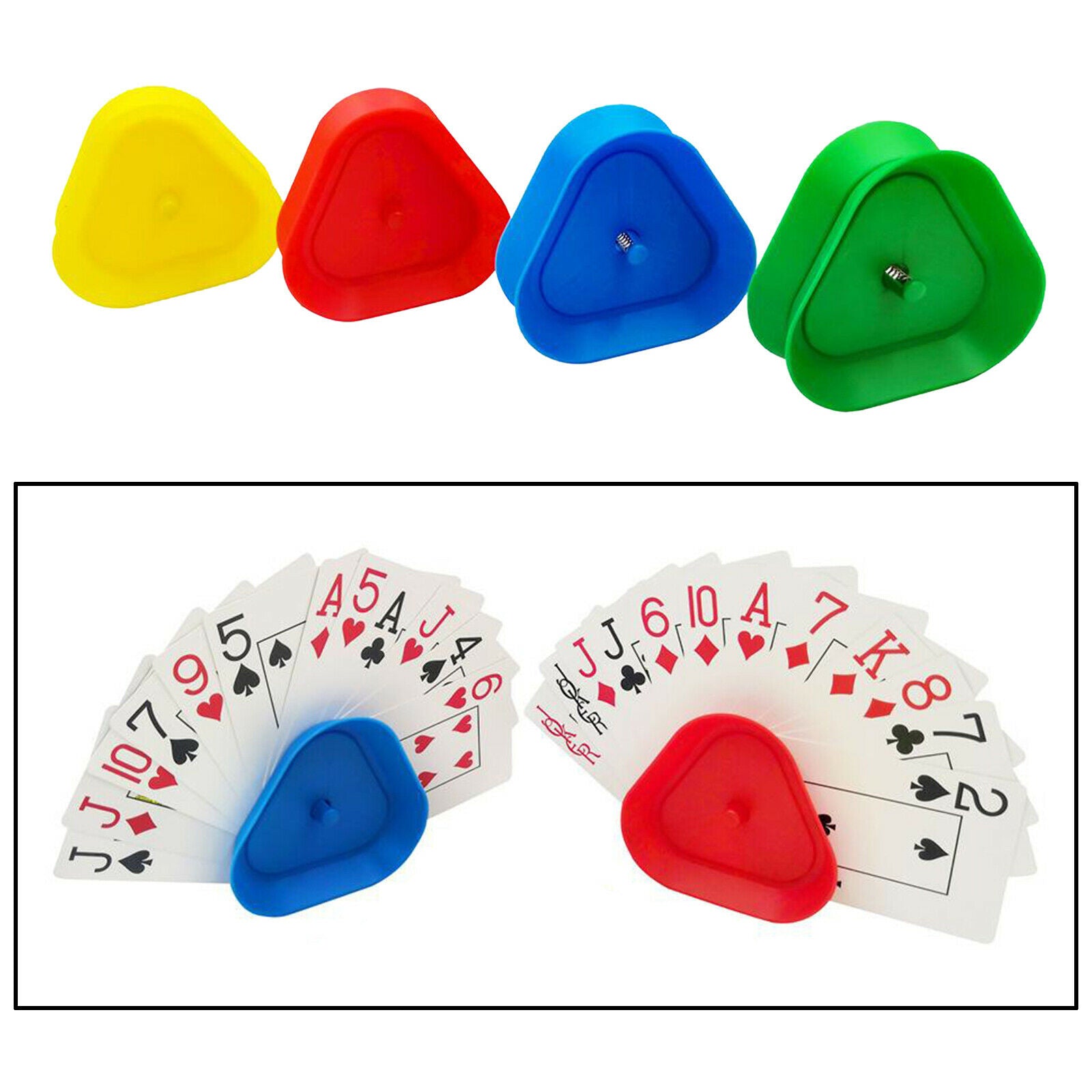 Triangle Shaped Playing Card Holder Red Blue Green Yellow for Children