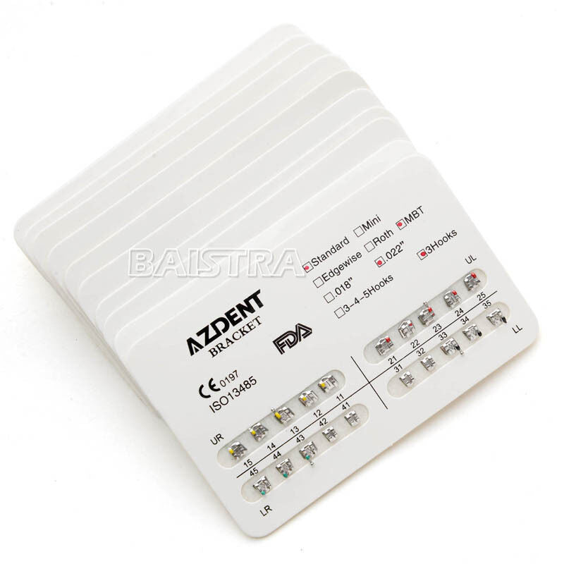 200X AZDENT Dental Orthodontic Metal Brackets Braces Standard MBT.022 Hooks 3