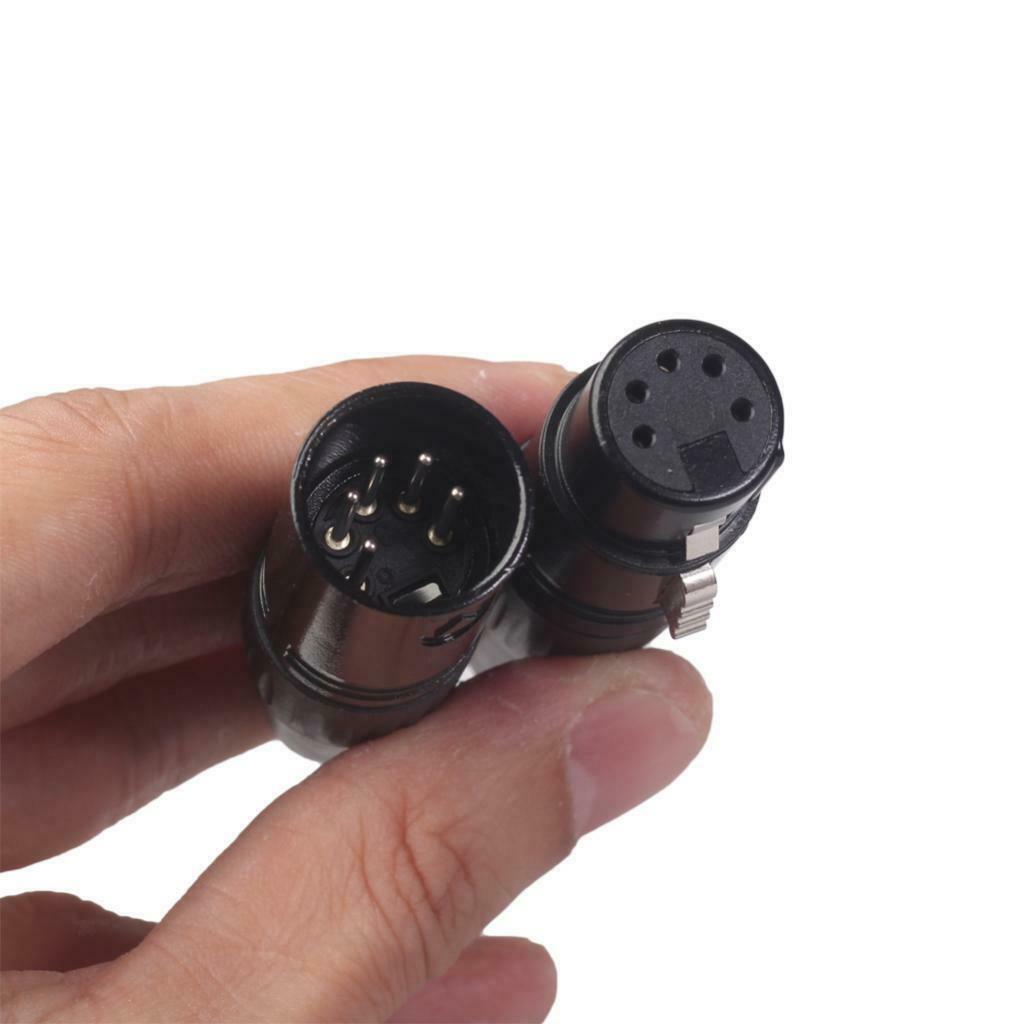2Pcs Black 5 Pins Audio Video RCA Adapter Plug Microphone Audio Connector
