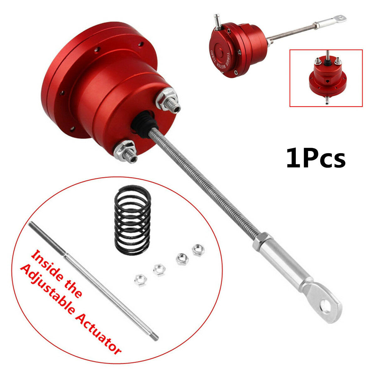 Universal Aluminum Alloy Red Turbo Adjustable Wastegate Actuator & Rod w/ Spring