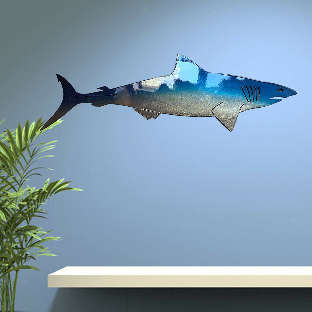 2Pcs Coastal Small Metal Shark Wall Decor Art Ocean Fish Hanging Sculpture