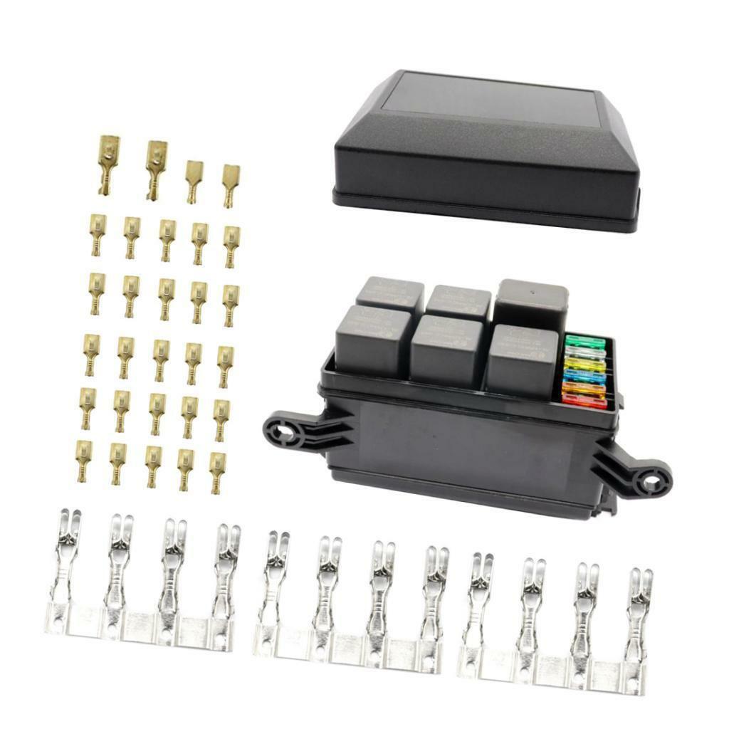New 6 Way Fuse Holder Relay Box w/ Terminals+12V 40A Relay+5Pin 40A Relays