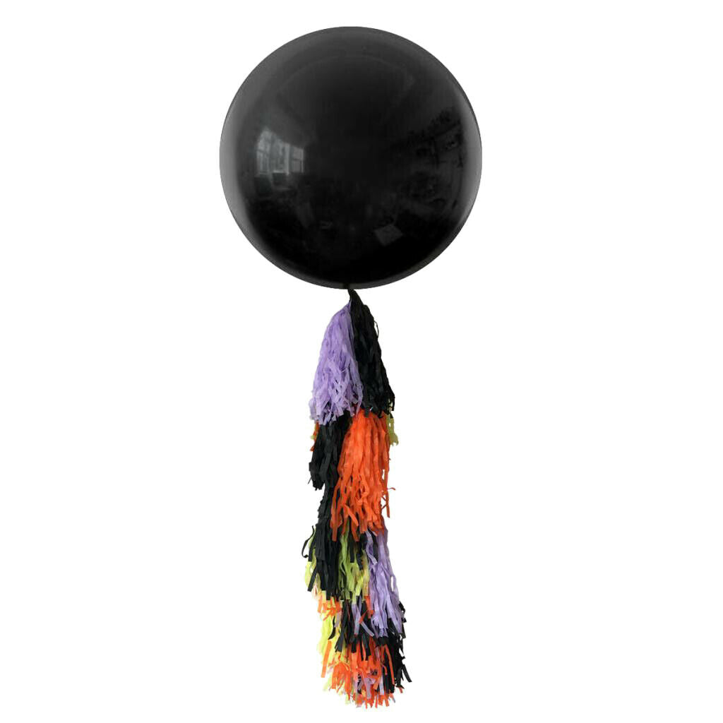 Large Latex Balloons 36 Inch Black with Colorful Tassels Halloween DIY Decor