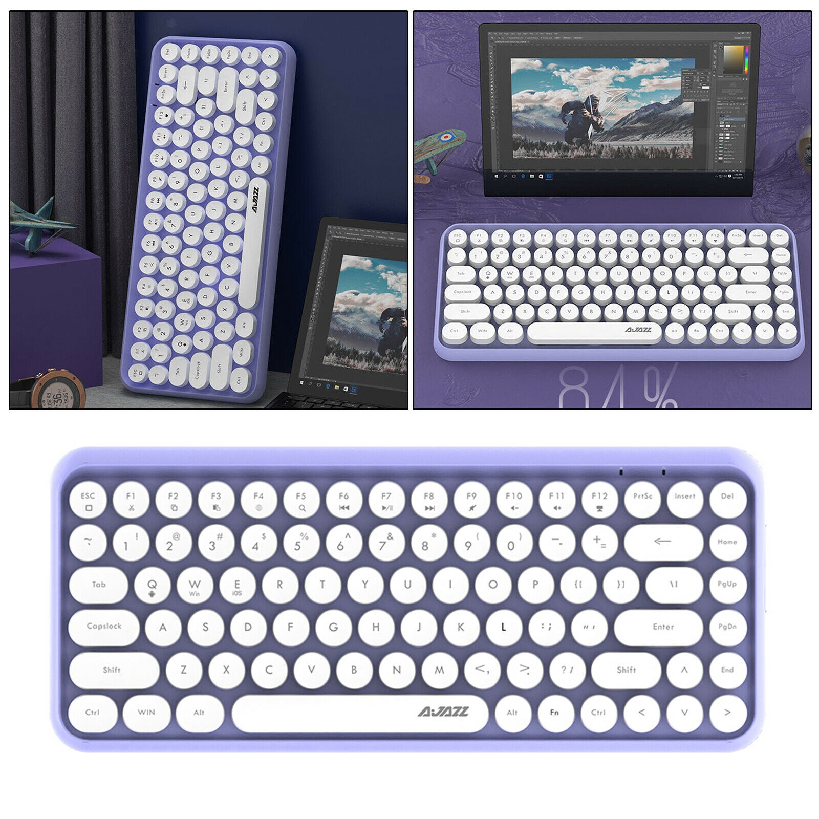 308i Wireless Keyboard Mini Retro Round Keycaps Gaming Keyboard Keypads