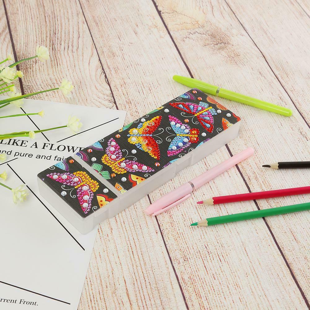 DIY Butterfly Special Shaped Diamond Painting 2 Grids Pencil Storage Case @