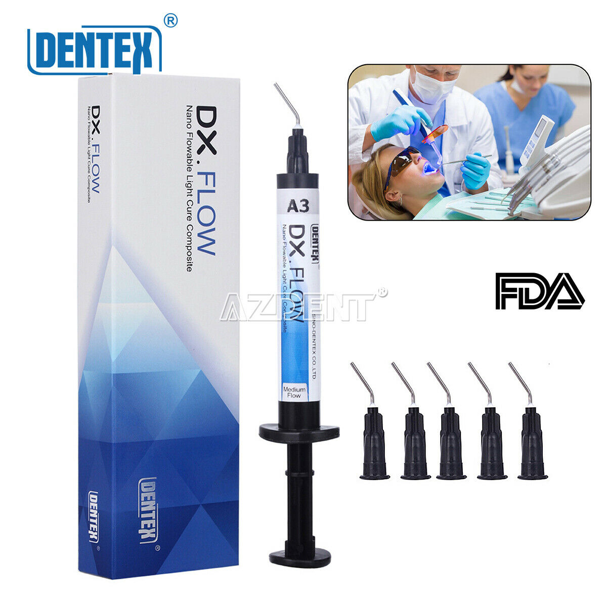 20pcs Dental Flowable Medium Flow Light Cure Composite A3 Shade DENTEX DX.FLOW