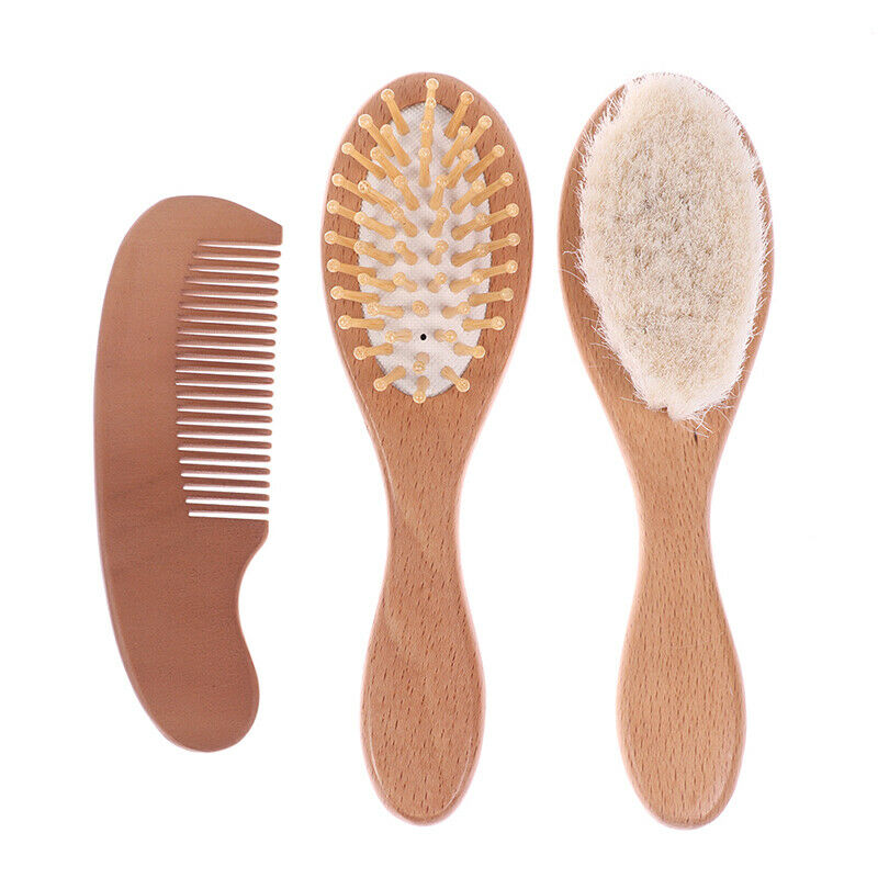 3Pcs Wooden Baby Hair Brush Comb For Newborns Toddlers Hairbrush Head Massag TL