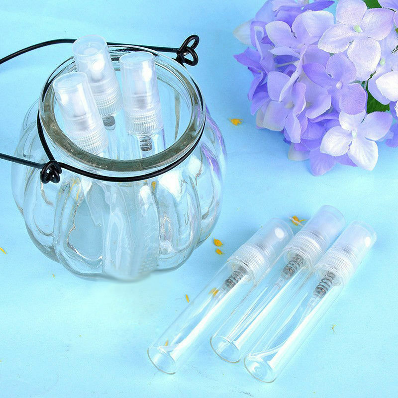 5x  5ml Clear Glass White Spray Empty Bottles Pump Spray With Cap