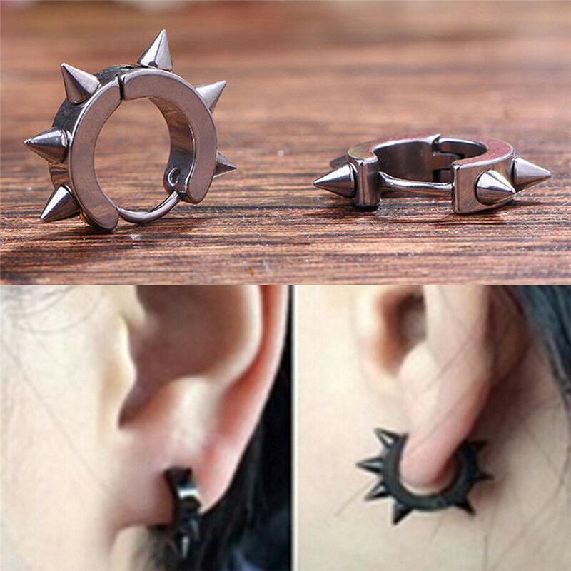 Rivet Spike Ear Clip Earrings Stainless Steel Ear Studs Earrings Punk Jewe.l8