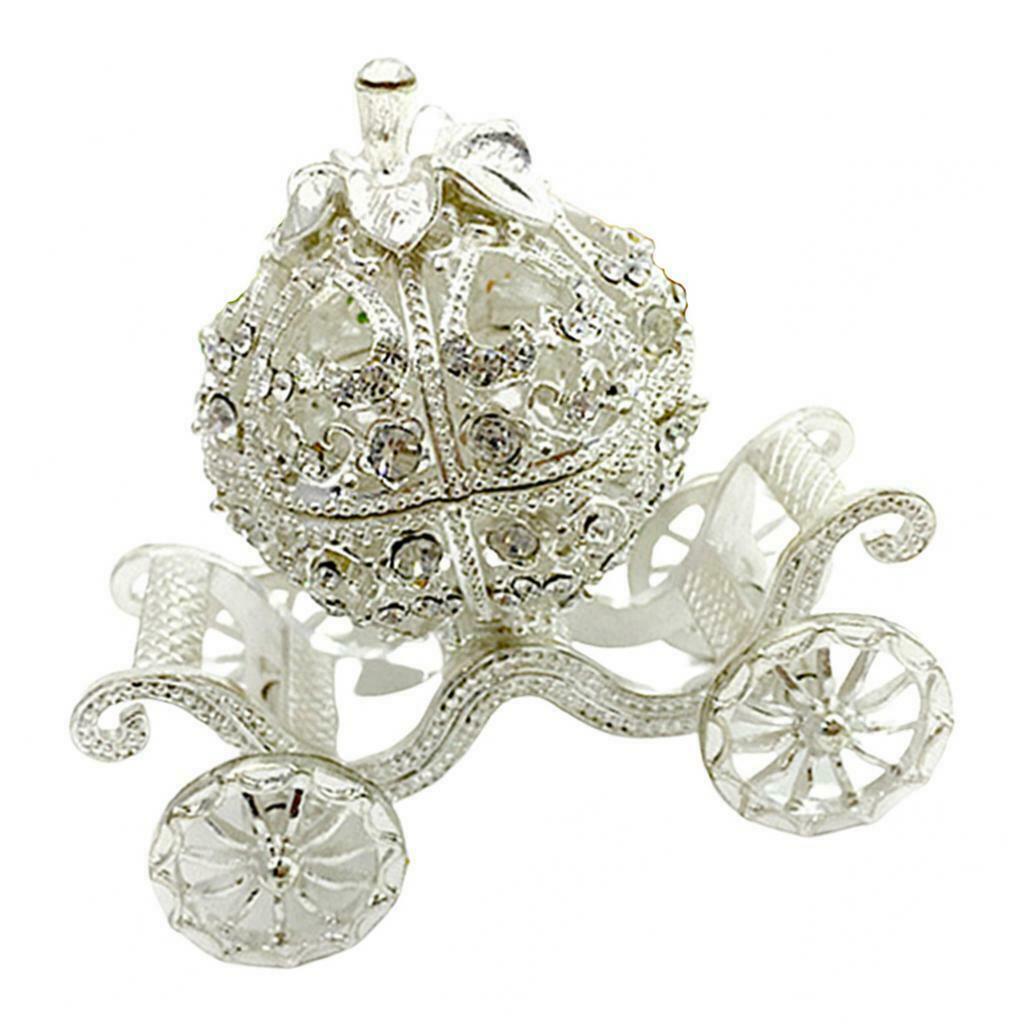 Metal Rhinestone Jewelry Trinket Box Pumpkin Carriage Shape Craft Home Decors