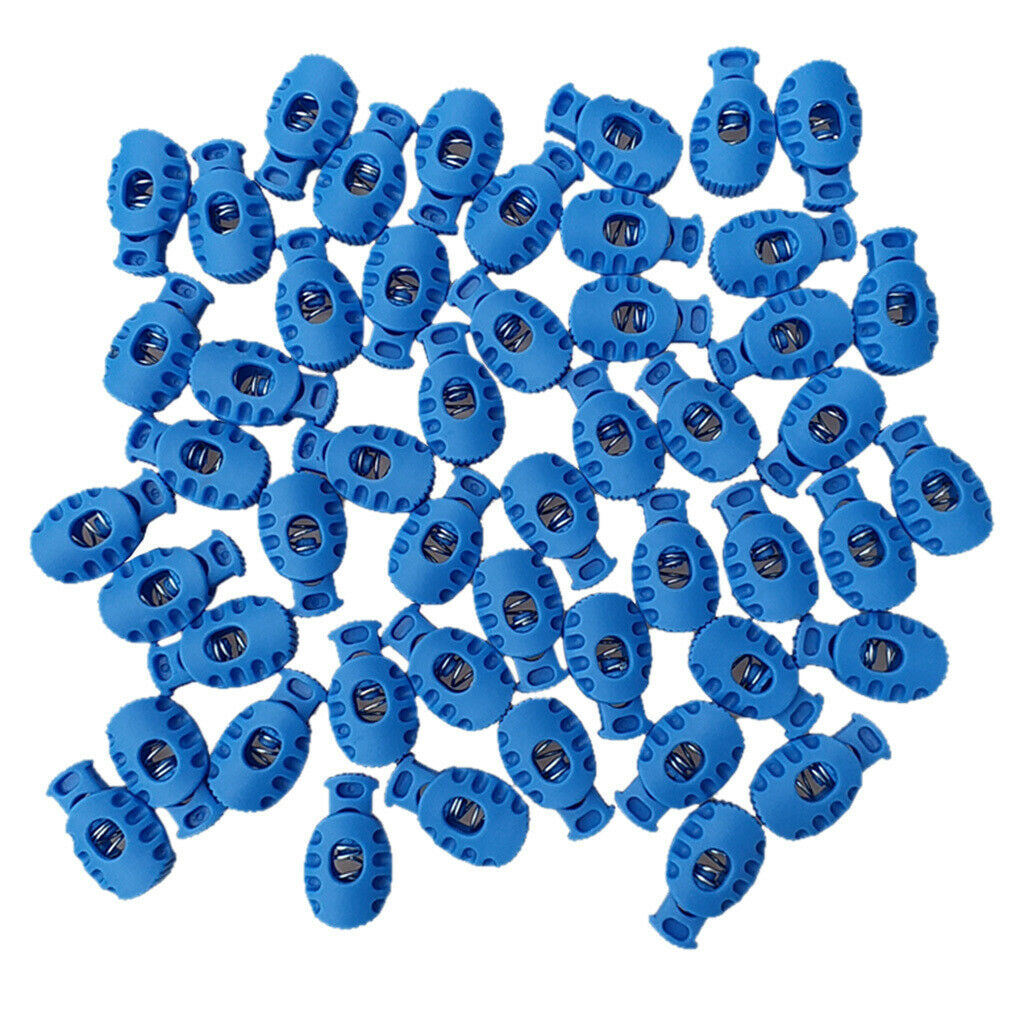 50pcs Bungee Cord Lock End Spring Stop Toggle Stoppers Blue