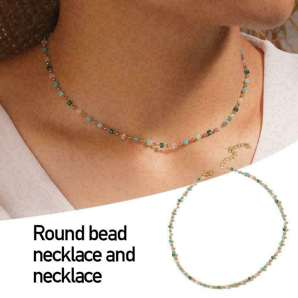 Boho Colorful Bead Chain Choker Necklace Women Charm Party Gift Handmade S8D6