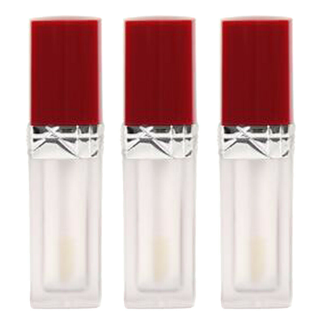 3x Portable Empty Square Lip Gloss Tube Balm Bottle With Applicator Brush
