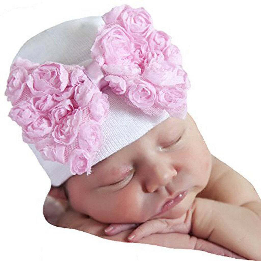 2pcs 0-6 Months Newborn Baby Infant Girl Bowknot    Beanie Hat
