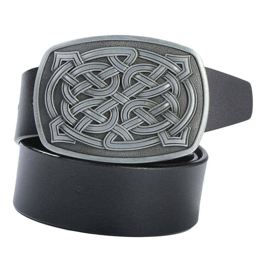 Cowboy Leather Belt Rock Celtic Belt Buckle Rectangle Jeans Accessory Black
