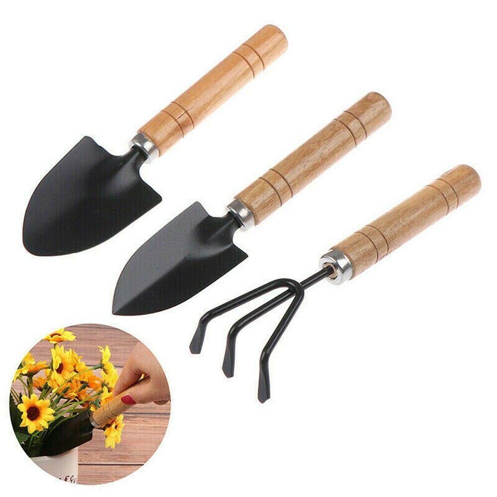 3x Wood Gardening Hand Tool Mini Cultivator Garden Plants Shovel Set Fork Trowel