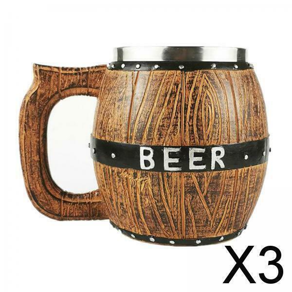 3X 580ml Wooden Barrel Beer Mug Bucket Shaped Drinkware Cocktail Mug