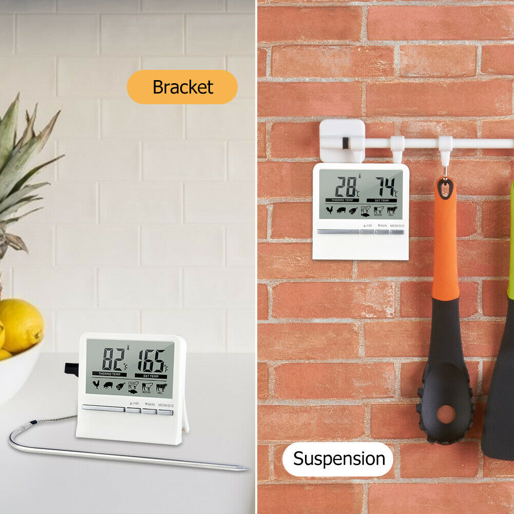 Digital Kitchen Grill Thermometer LCD Display Long BBQ Probe Cook Alarm Timer