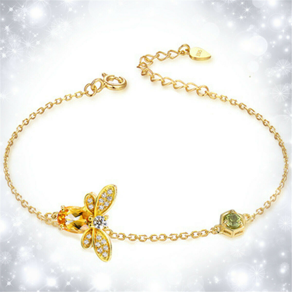 Copper Queen Of Bee Citrine Olivine Animal Pageant Bangle Charm Bracelet Gift