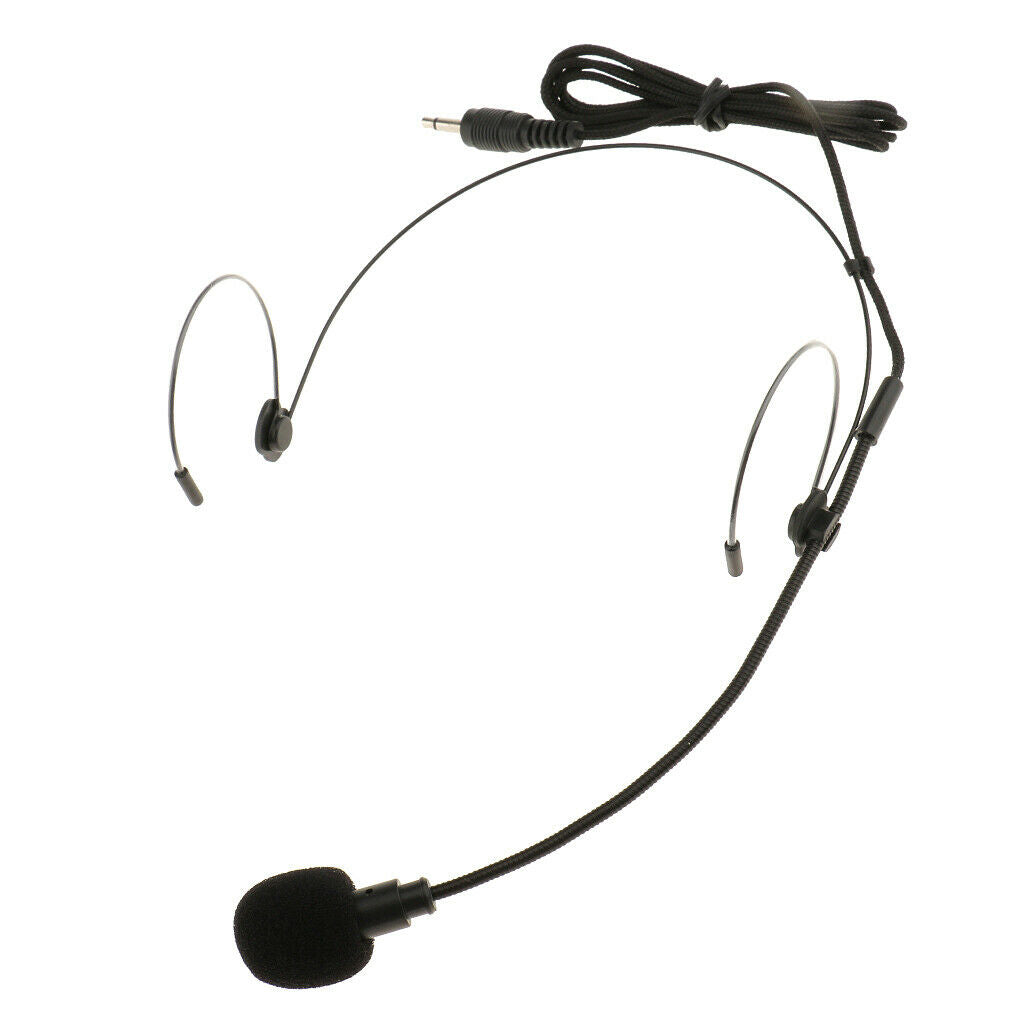 8x Foldable Head-mounted Dual Hook Wired Headset Headworn Microphone Black