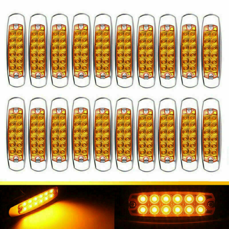 20X 12V 6.15" Side Clearance Marker 12 LED Amber Truck Trailer Camper Chrome
