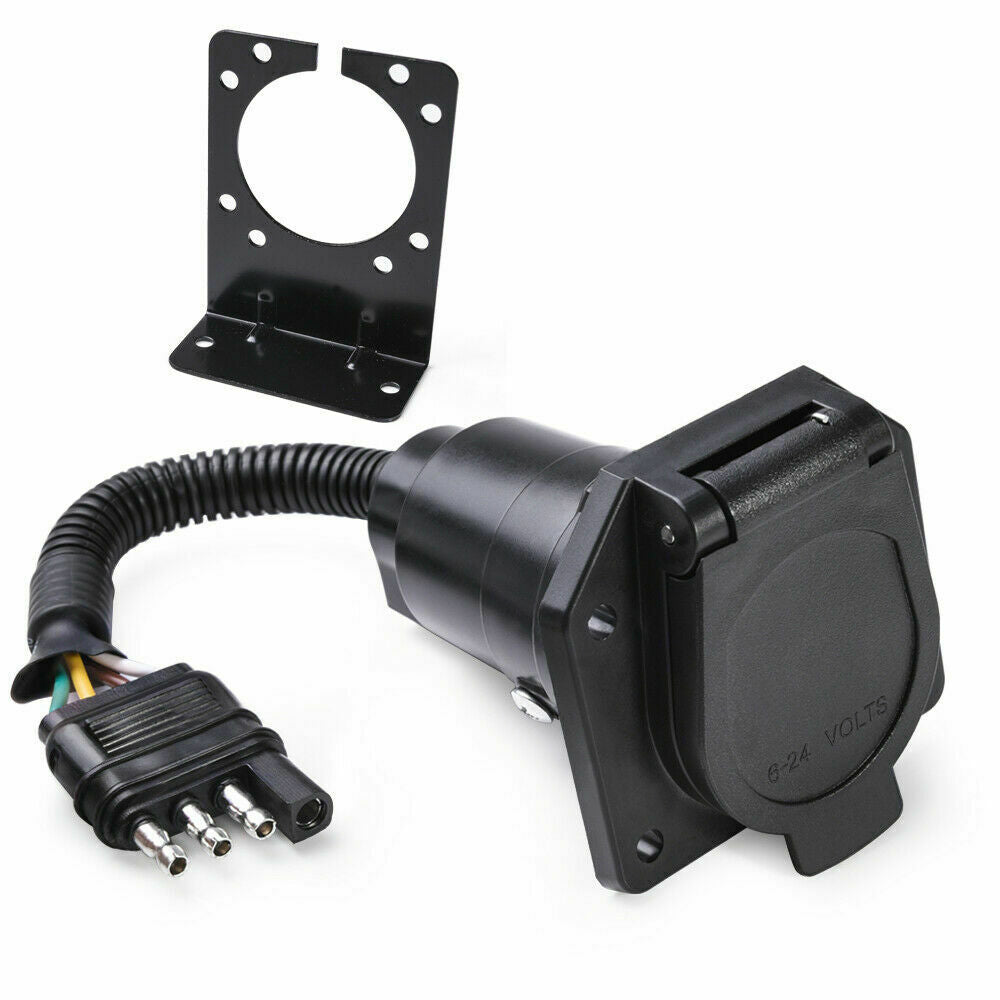 For RV Flat 4 Way to 7 Round Trailer Power Adapter Plug Hitch Mounting Bracket