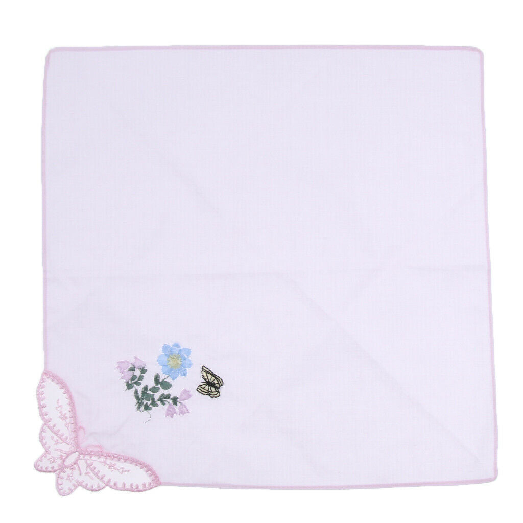 Ladies Womens Cotton Handkerchief Floral Embroidered with Lace 5 Pack - Assorted
