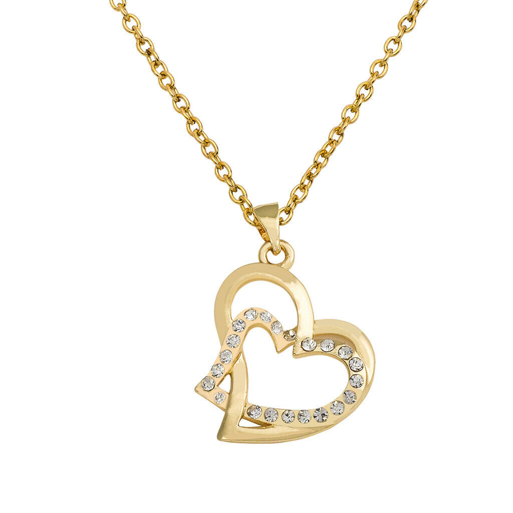 Romantic Wedding Double Heart Crystal Necklace Clavicle Chain Jewelry Gifts